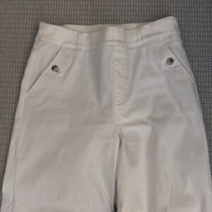 Spanx white mid rise stretch kick flare cropped jeans size medium NEW